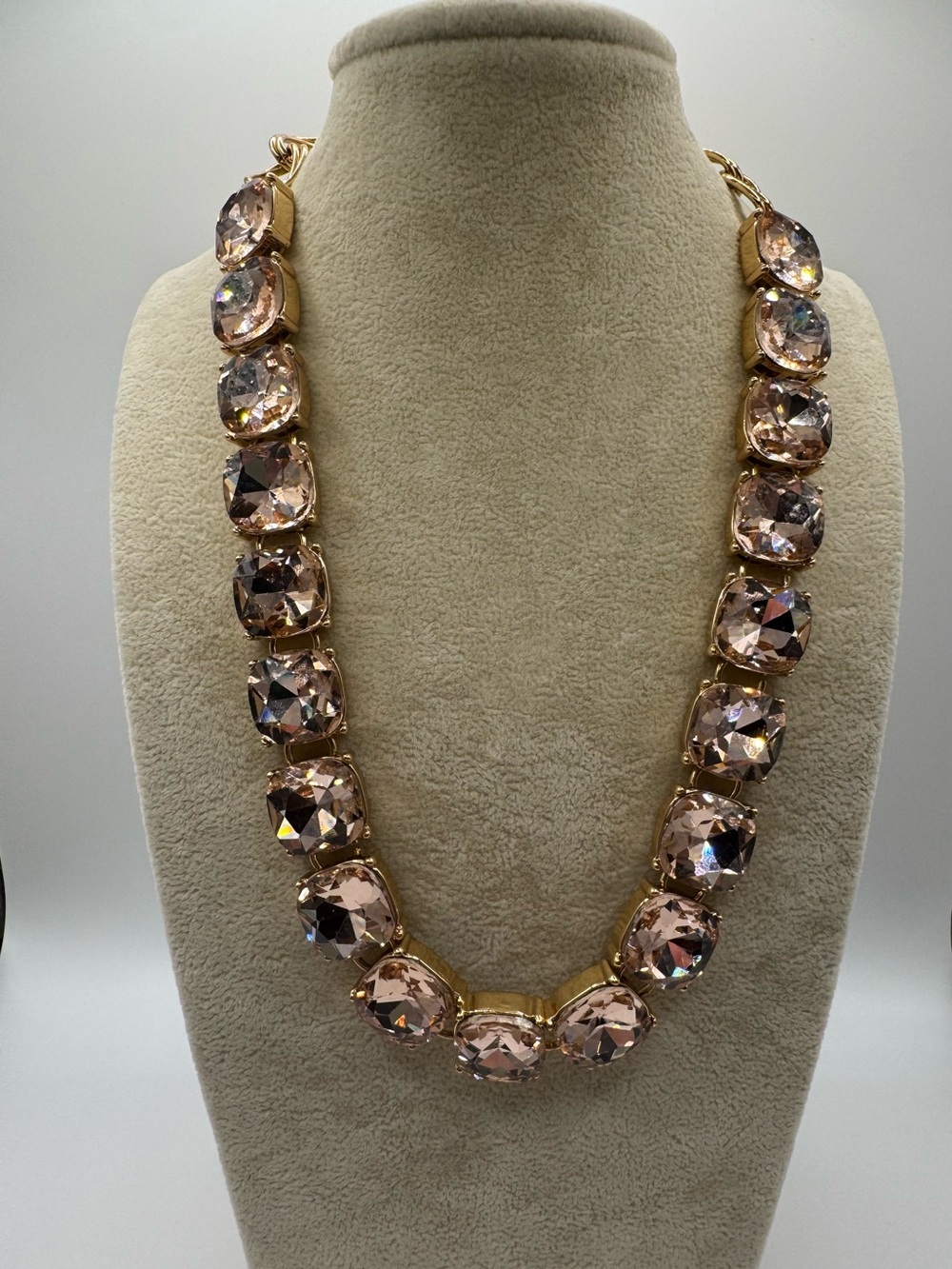 Gold-Tone Pink/Peach Crystal Statement Necklace